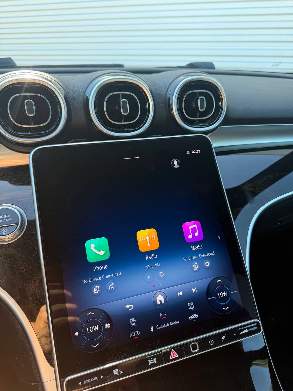 Working replacement infotainment screen inside a repaired Mercedes-Benz C300