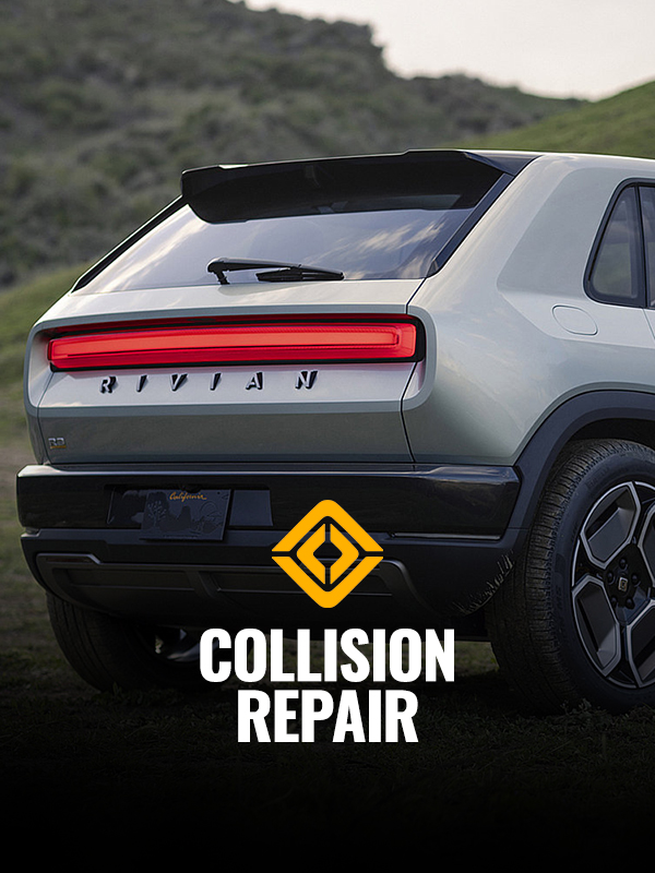 Rivian R1S shown in a collision repair campaign image