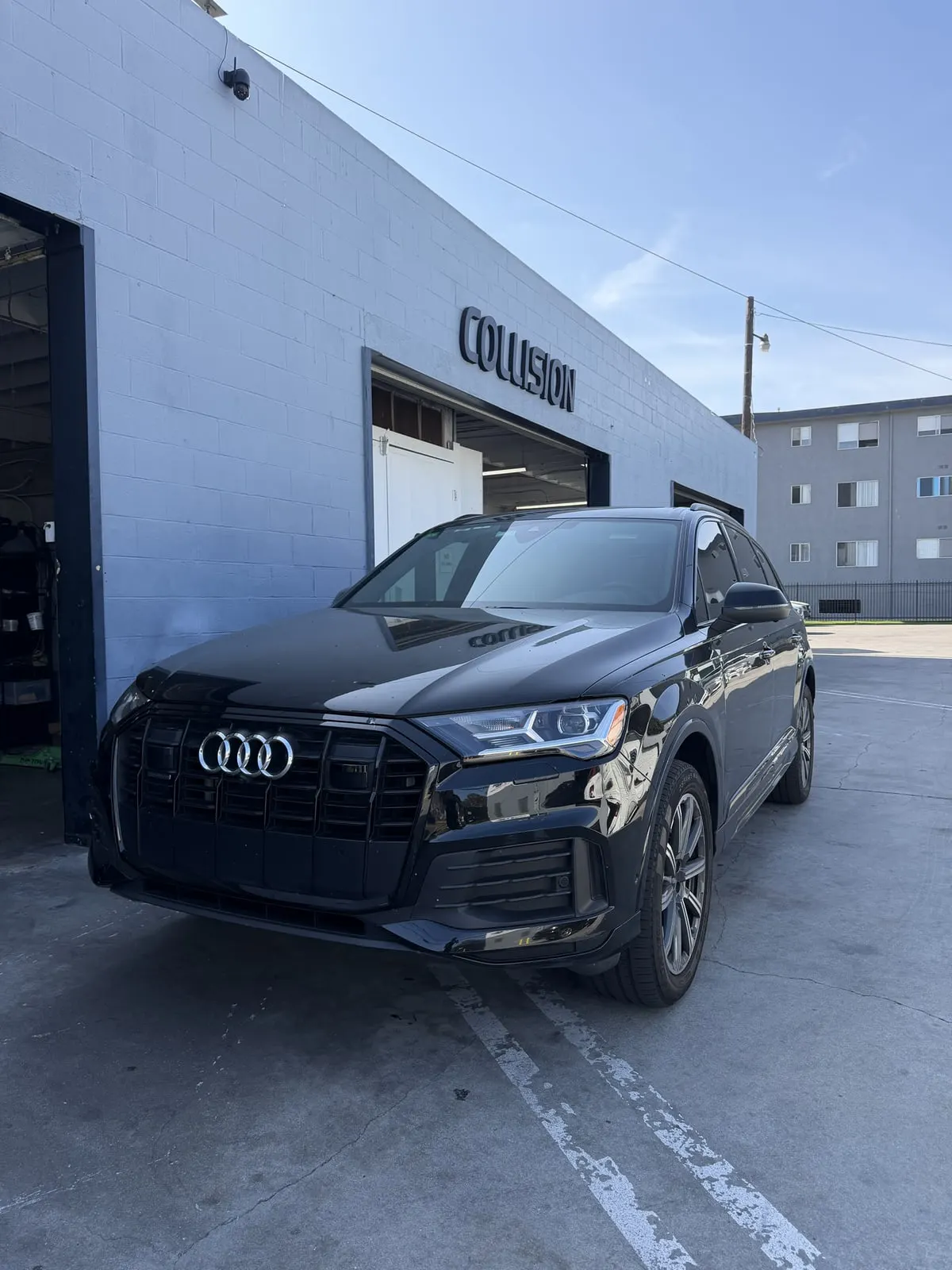 Audi outside the Calibri Motorsport collision entrance
