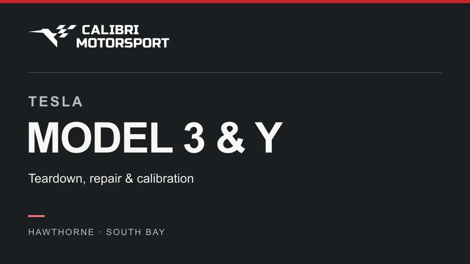 Calibri Motorsport article cover: TESLA MODEL 3 & Y, Teardown, repair & calibration