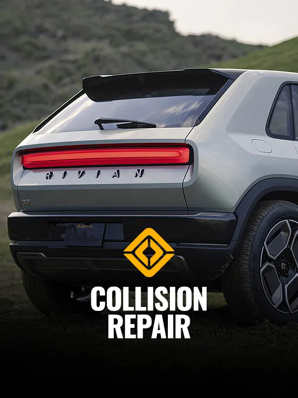 Rivian R1S shown in a collision repair campaign image